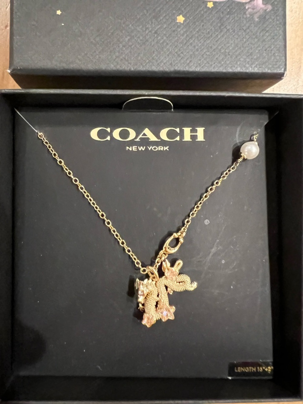 Coach Lunar New Year Dragon Gold-tone Charm Necklace w Pearl Asia Price Firm - Picture 3 of 6